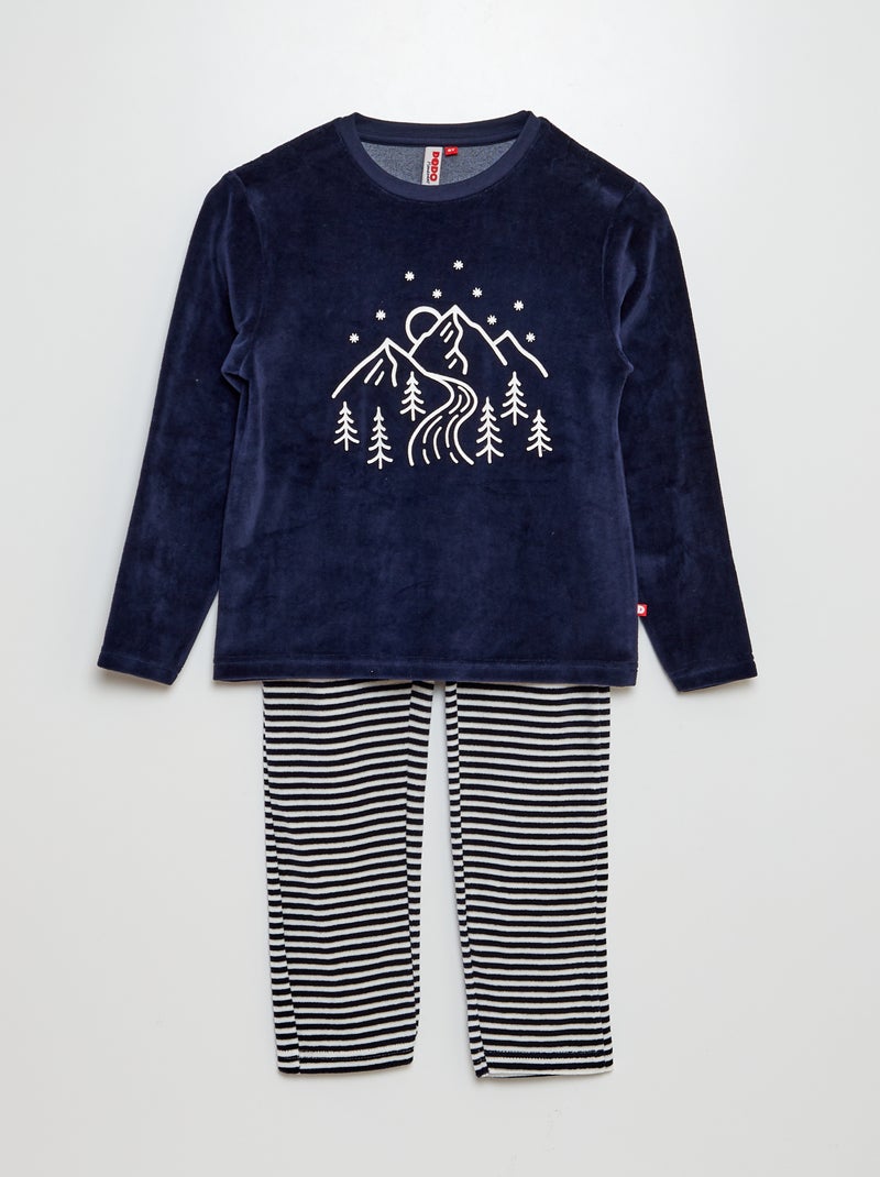 Tweedelige pyjama van fleece met applicatie - 2-delig BLAUW - Kiabi