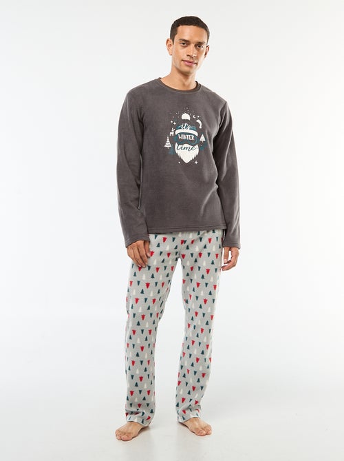 Tweedelige pyjama van microfleece met dennenboomprint - Kiabi