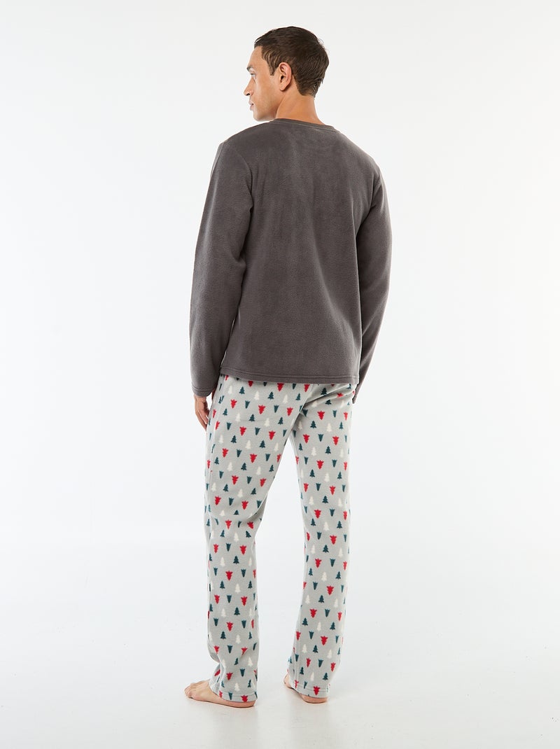 Tweedelige pyjama van microfleece met dennenboomprint Grijs - Kiabi
