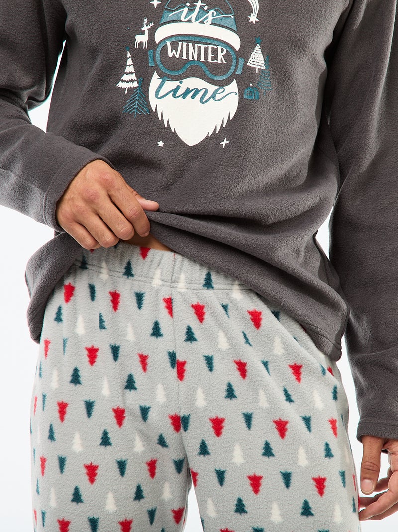 Tweedelige pyjama van microfleece met dennenboomprint Grijs - Kiabi