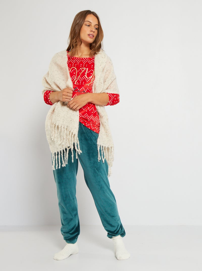 Tweedelige pyjama van velours met kerstprint BIEGE - Kiabi