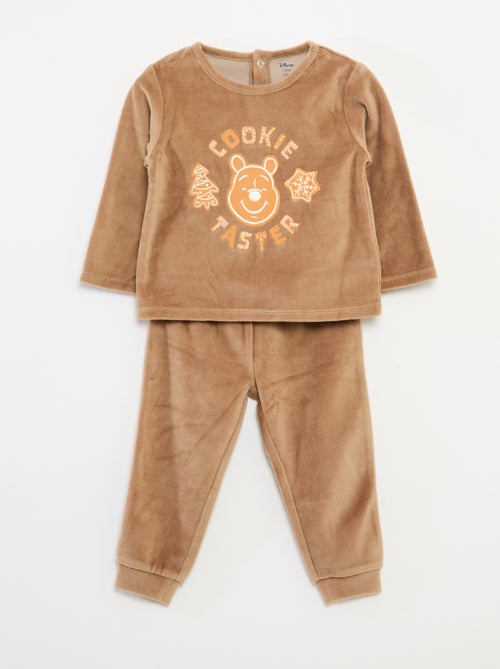 Tweedelige pyjama van velours met T-shirt + broek - 2 zakken - Kiabi