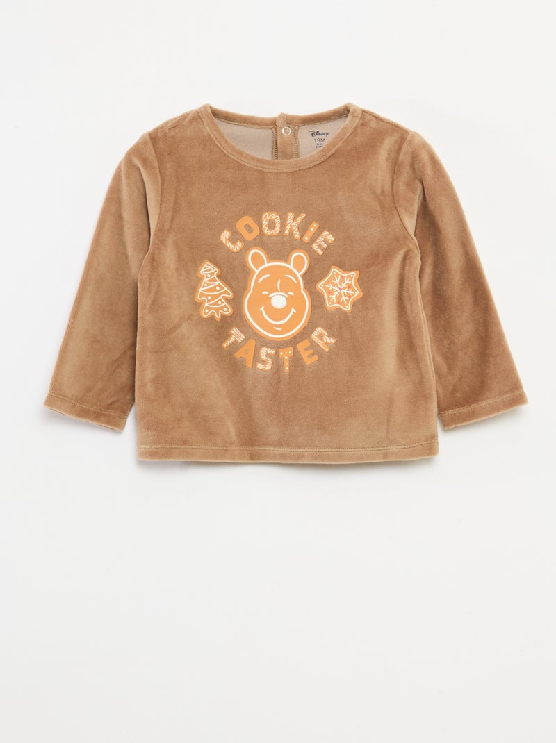 Tweedelige pyjama van velours met T-shirt + broek - 2 zakken Biege - Kiabi