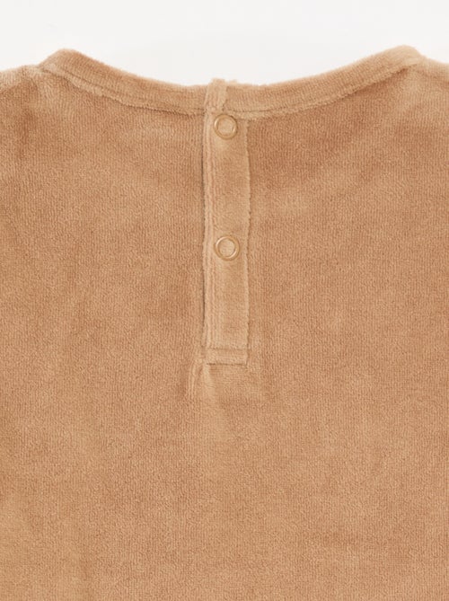 Tweedelige pyjama van velours met T-shirt + broek - 2 zakken - Kiabi