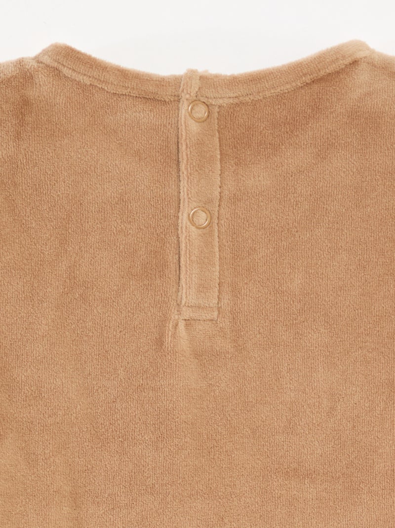 Tweedelige pyjama van velours met T-shirt + broek - 2 zakken Biege - Kiabi