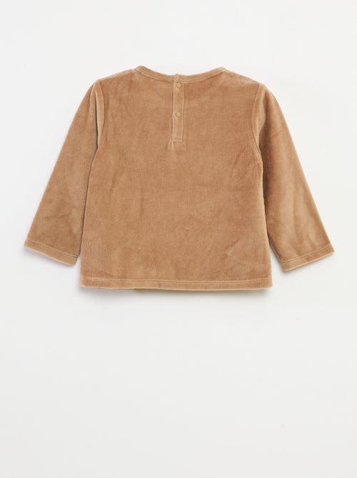 Tweedelige pyjama van velours met T-shirt + broek - 2 zakken - Kiabi