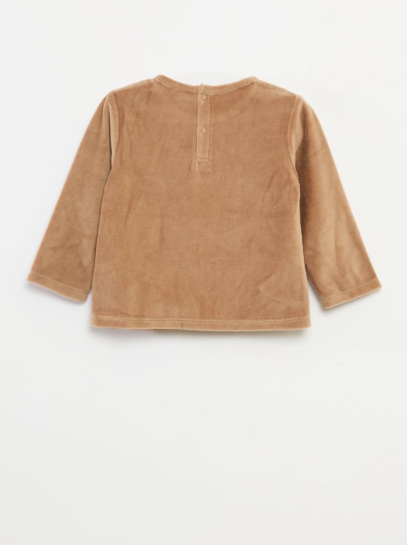 Tweedelige pyjama van velours met T-shirt + broek - 2 zakken Biege - Kiabi