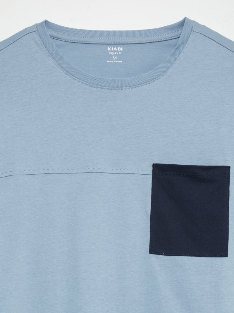 Tweekleurig T-shirt - collectie gemakkelijk aan te trekken BLAUW - Kiabi