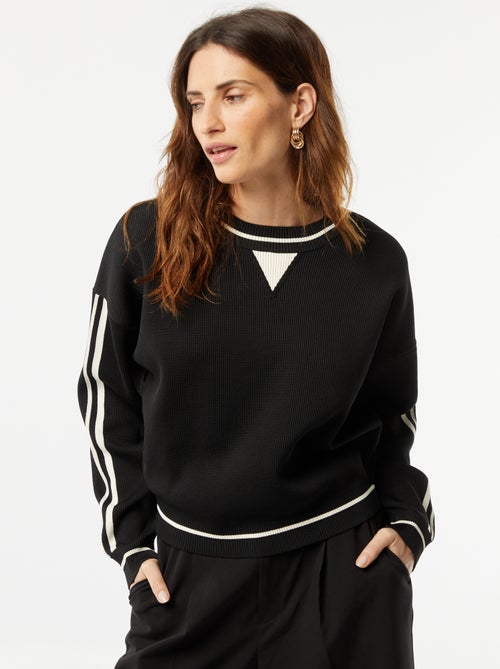 Tweekleurige, gebreide trui met fijn ribbeltje - Kiabi