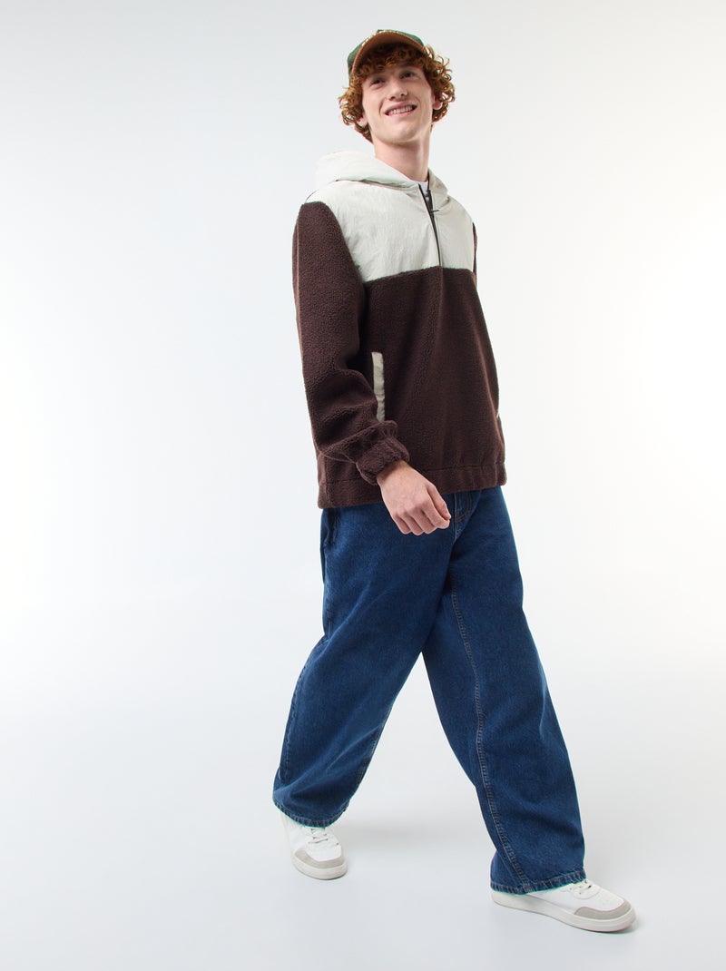 Tweekleurige hoodie met rits Biege - Kiabi