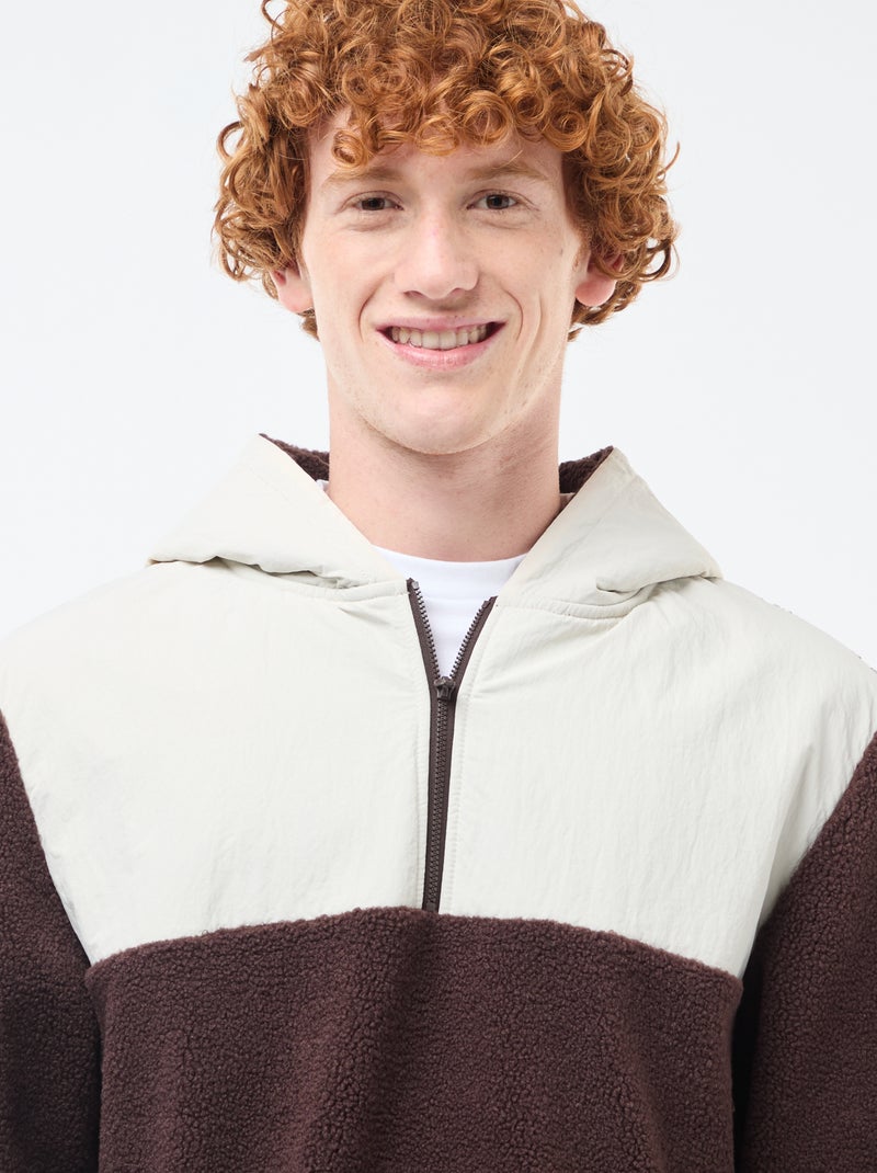 Tweekleurige hoodie met rits Biege - Kiabi