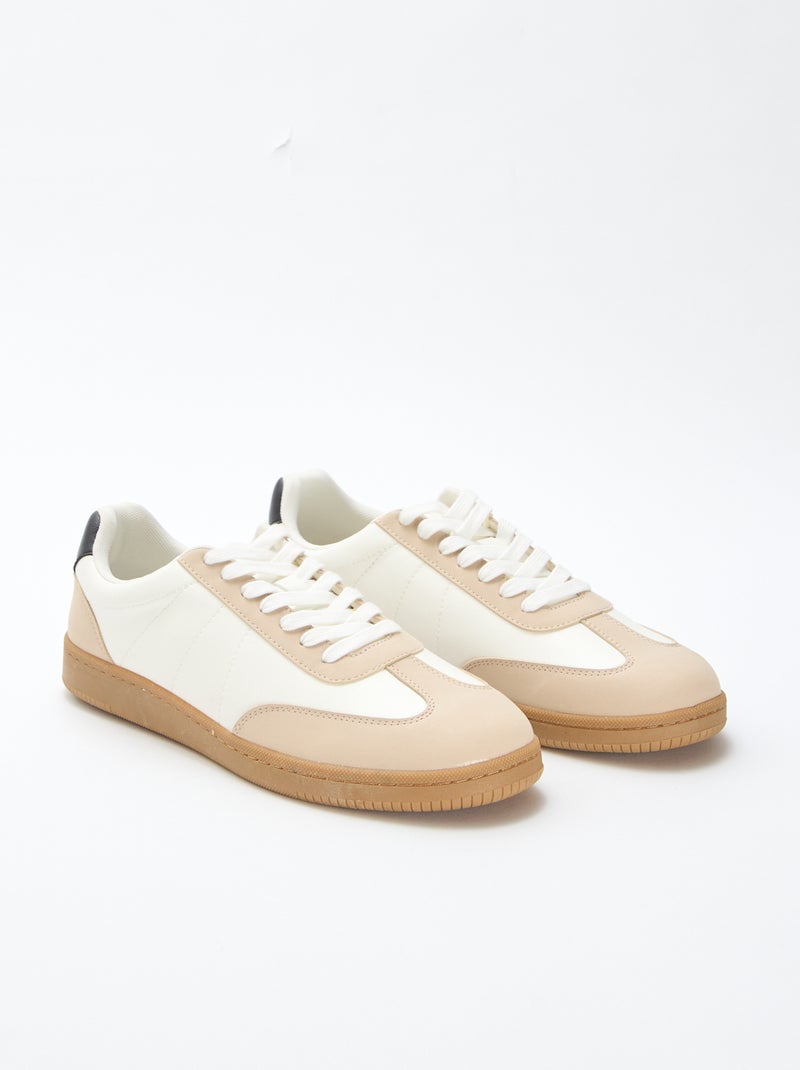 Tweekleurige, lage sneakers met veters Wit - Kiabi