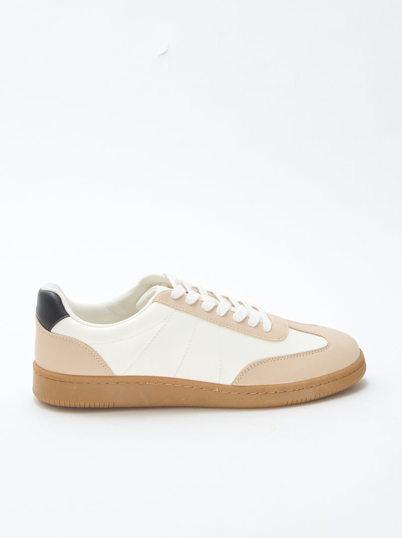 Tweekleurige, lage sneakers met veters Wit - Kiabi