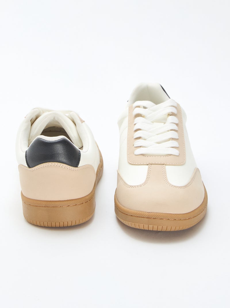 Tweekleurige, lage sneakers met veters Wit - Kiabi