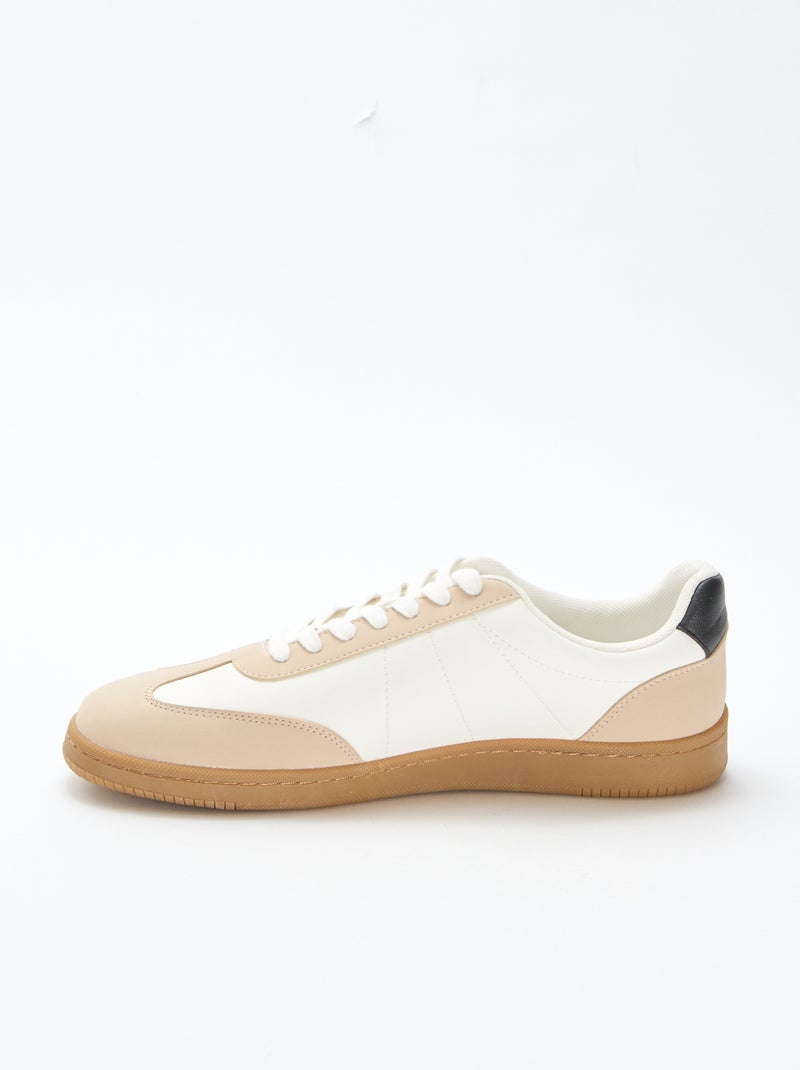 Tweekleurige, lage sneakers met veters Wit - Kiabi