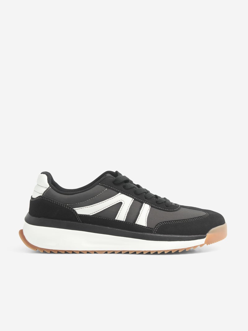 Tweekleurige lage sneakers van bimateriaal Grijs - Kiabi