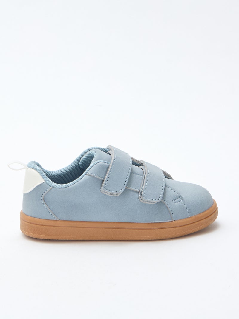 Tweekleurige lage sneakers van suèdine met klittenband Blauw - Kiabi