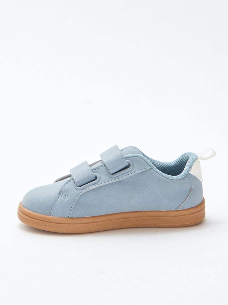 Tweekleurige lage sneakers van suèdine met klittenband Blauw - Kiabi