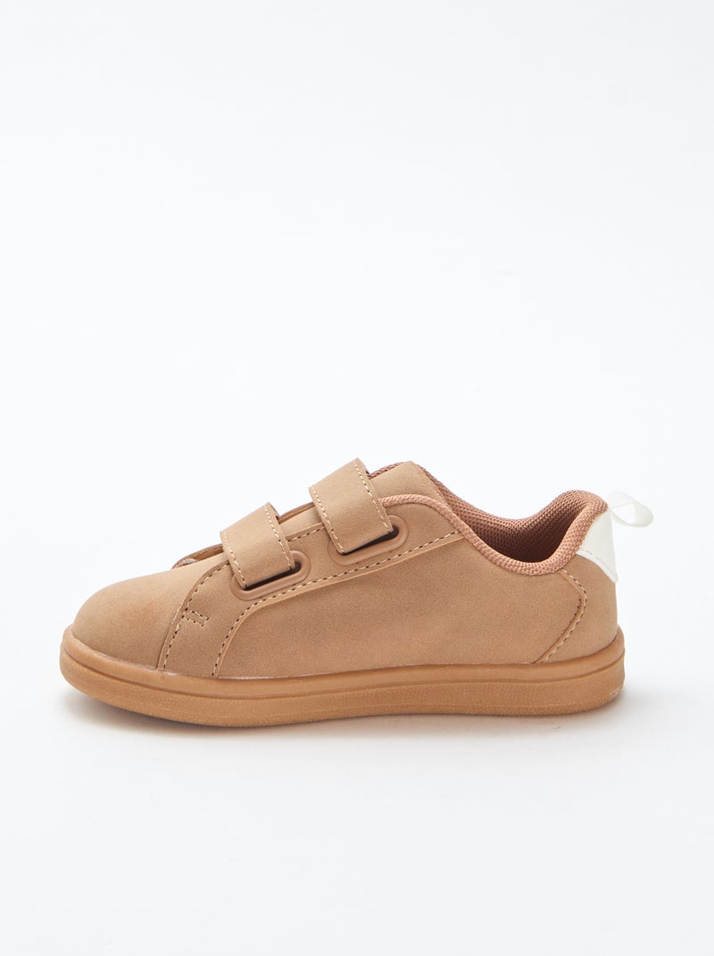 Tweekleurige lage sneakers van suèdine met klittenband Bruin - Kiabi