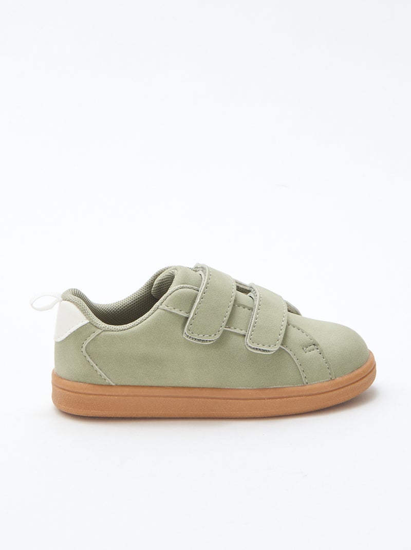 Tweekleurige lage sneakers van suèdine met klittenband Groen - Kiabi