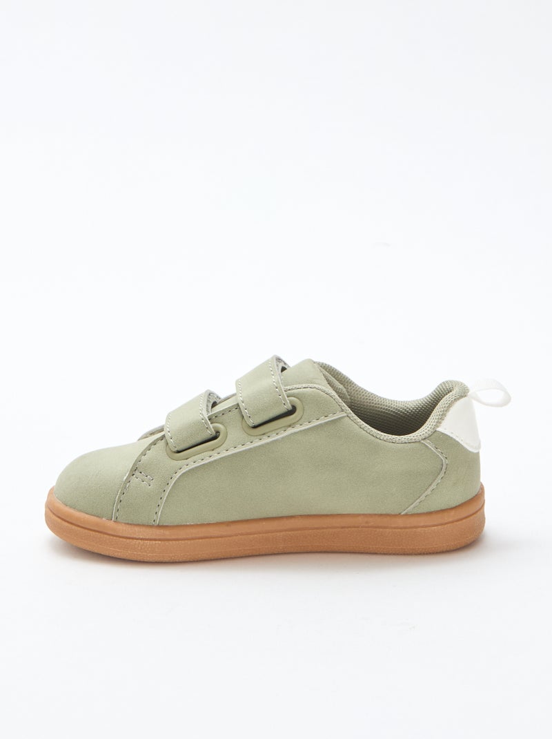 Tweekleurige lage sneakers van suèdine met klittenband Groen - Kiabi