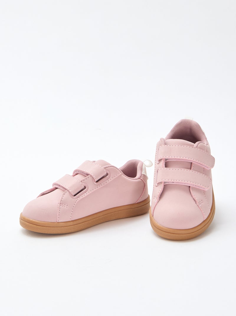Tweekleurige lage sneakers van suèdine met klittenband Rose - Kiabi