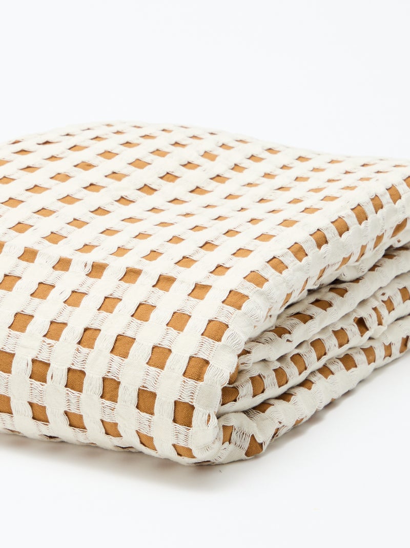 Tweekleurige plaid met gewafeld design (180 x 200 cm) Biege - Kiabi