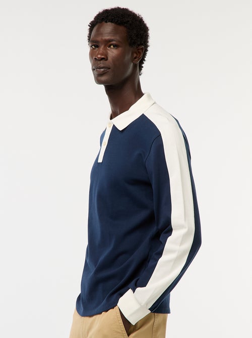 Tweekleurige polo met lange mouw - Kiabi