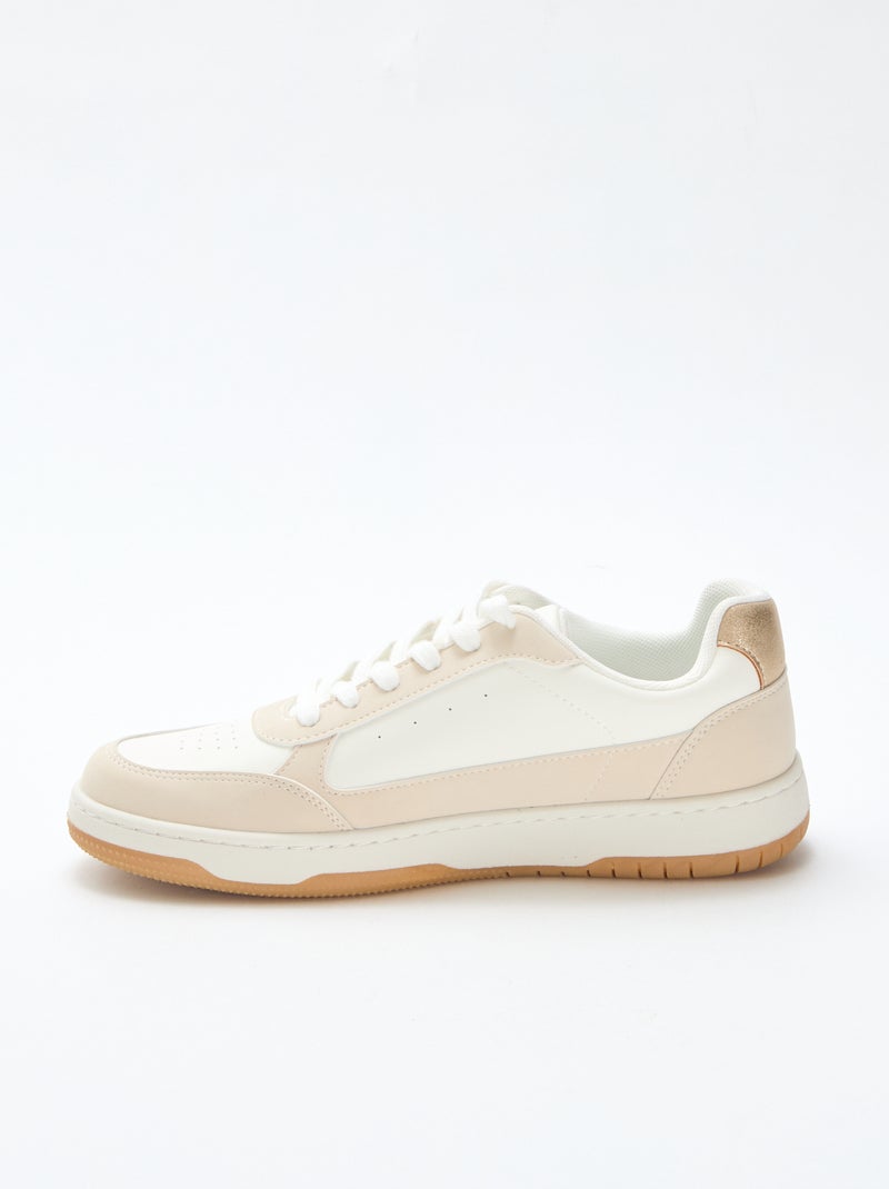 Tweekleurige sneakers met goudkleurige details Biege - Kiabi
