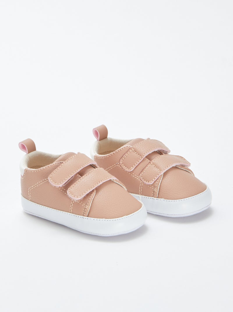 Tweekleurige sneakers met klittenband Biege - Kiabi