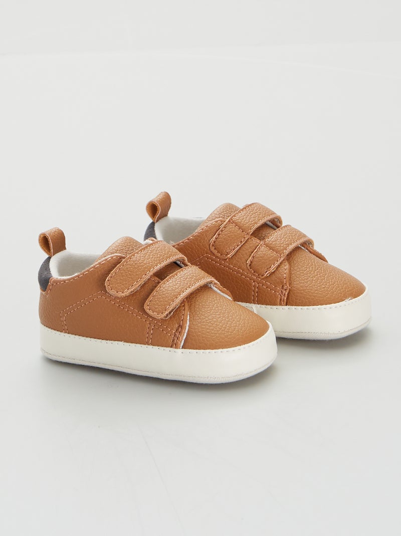 Tweekleurige sneakers met klittenband BRUIN - Kiabi
