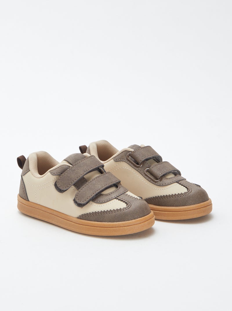 Tweekleurige sneakers met klittenbanden Wit - Kiabi