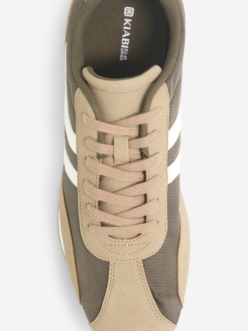 Tweekleurige sneakers met veters Kaki - Kiabi