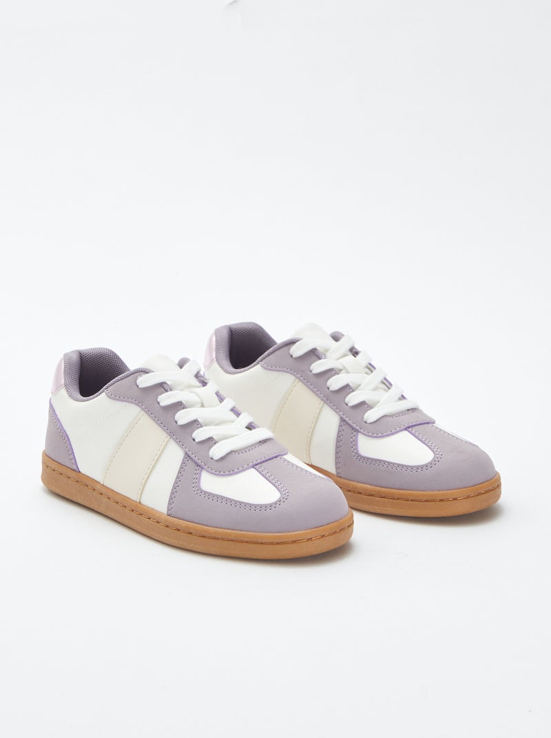 Tweekleurige sneakers met veters PAARS - Kiabi