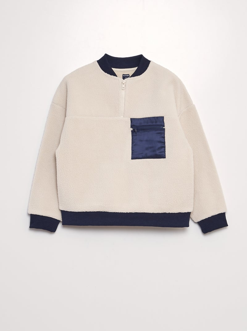 Tweekleurige sweater met schapenvacht effect BLAUW - Kiabi