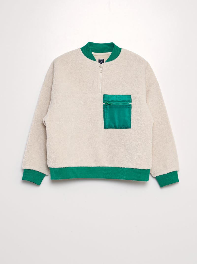 Tweekleurige sweater met schapenvacht effect GROEN - Kiabi