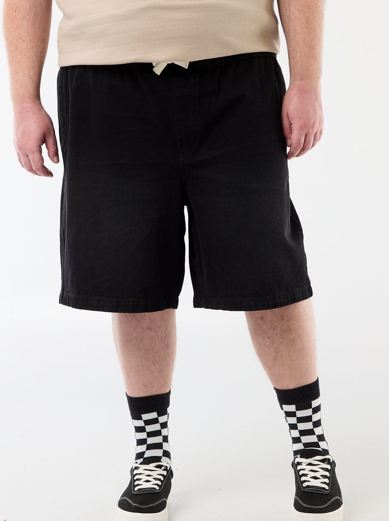 Twill bermuda met trekkoordjes Zwart - Kiabi