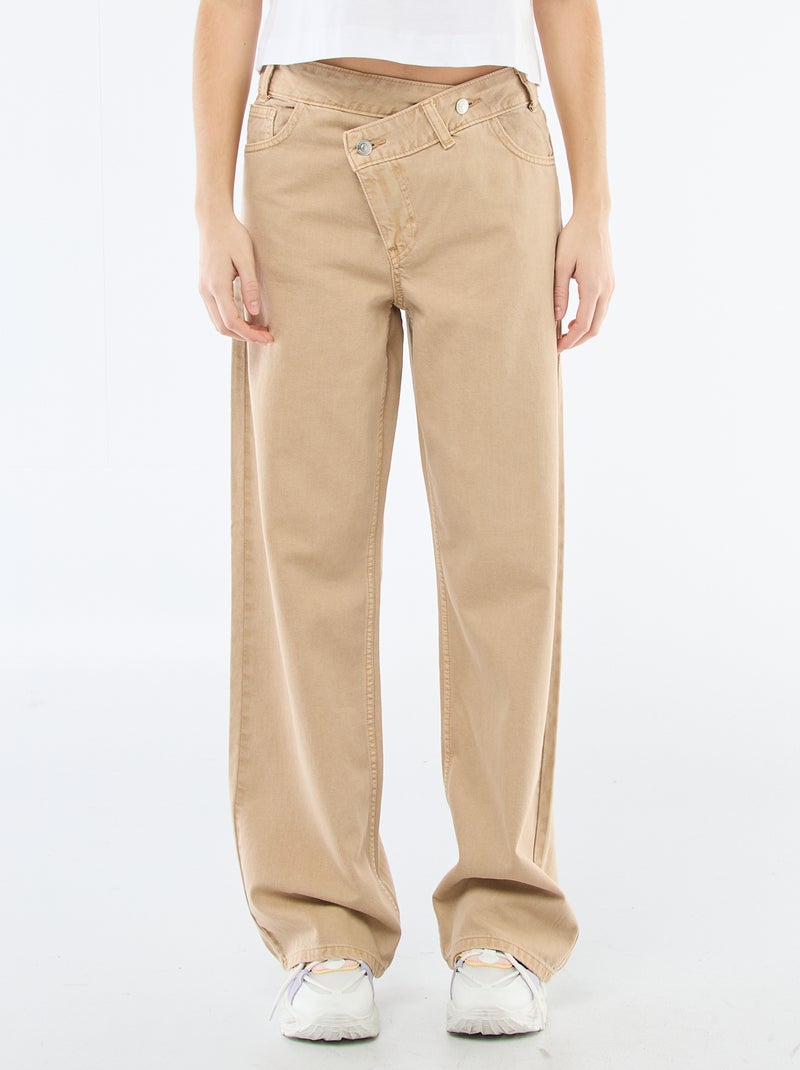 Twill broek met asymmetrische opening Biege - Kiabi