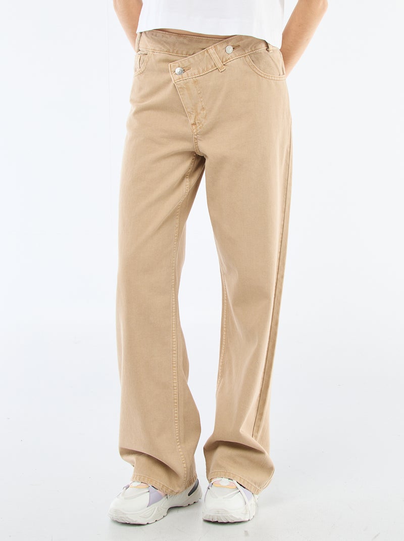 Twill broek met asymmetrische opening Biege - Kiabi