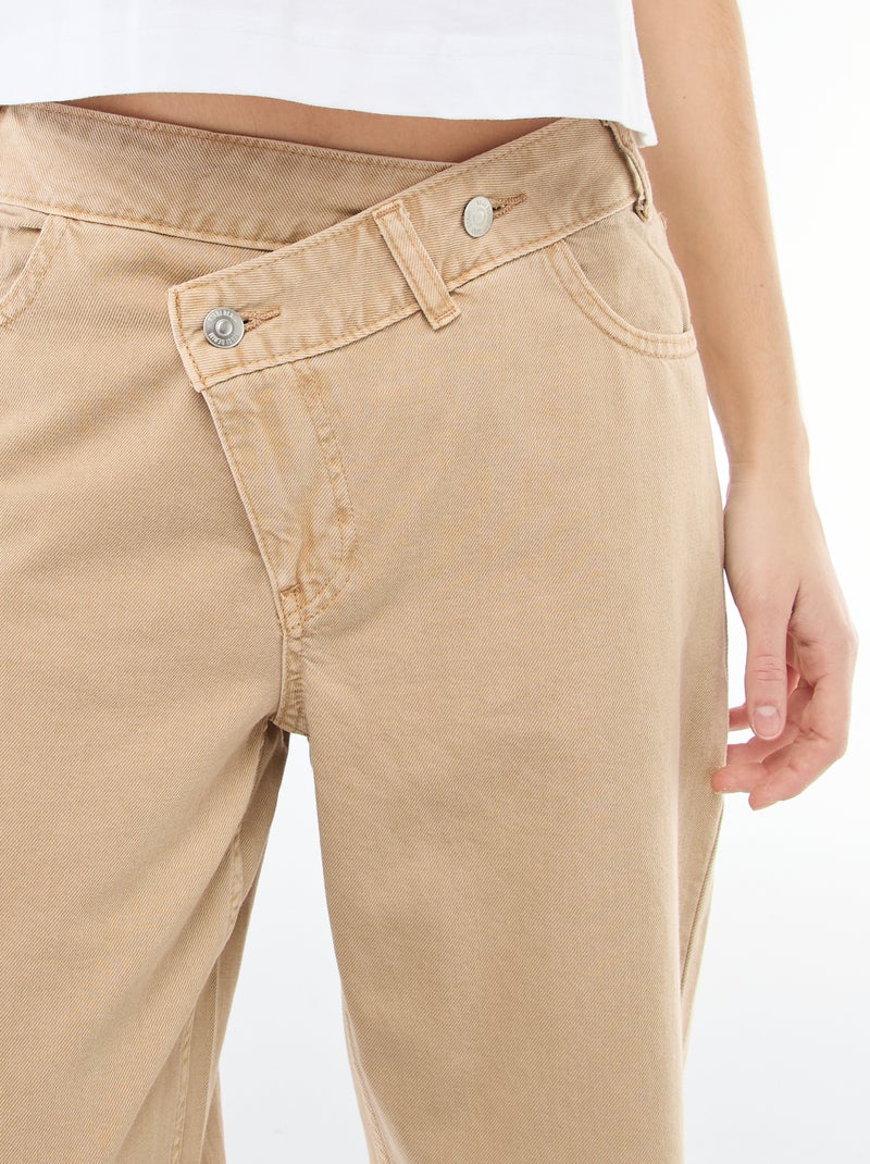 Twill broek met asymmetrische opening Biege - Kiabi