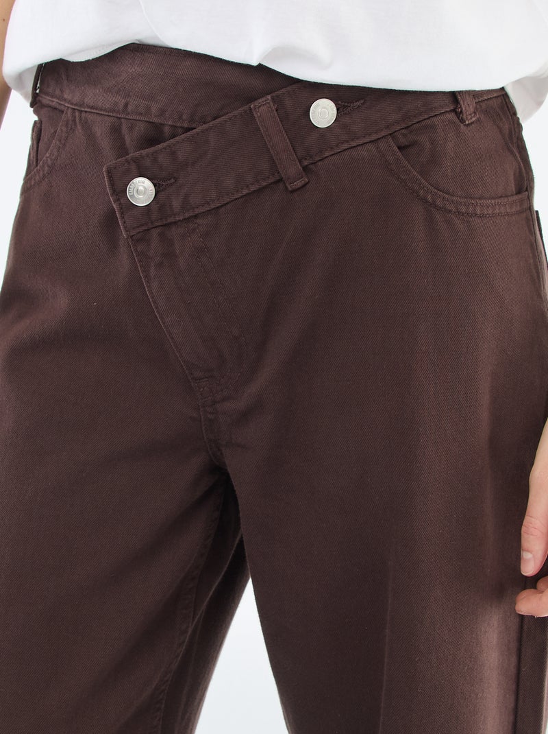 Twill broek met asymmetrische opening Bruin - Kiabi