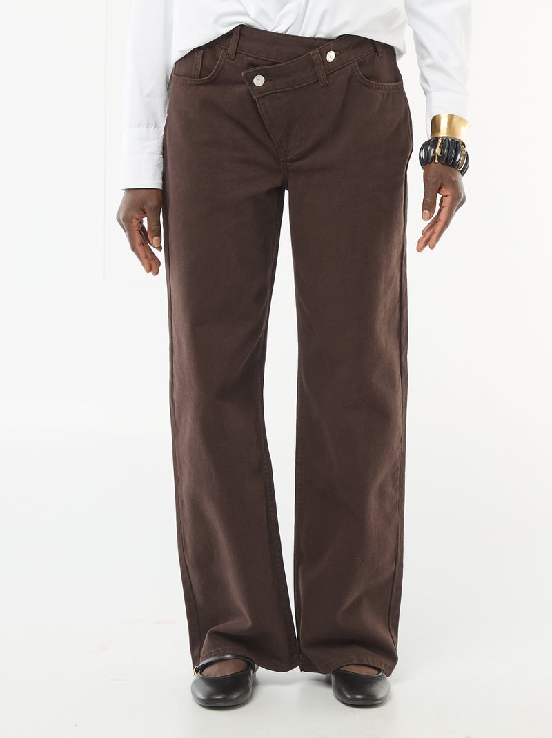 Twill broek met asymmetrische opening Bruin - Kiabi
