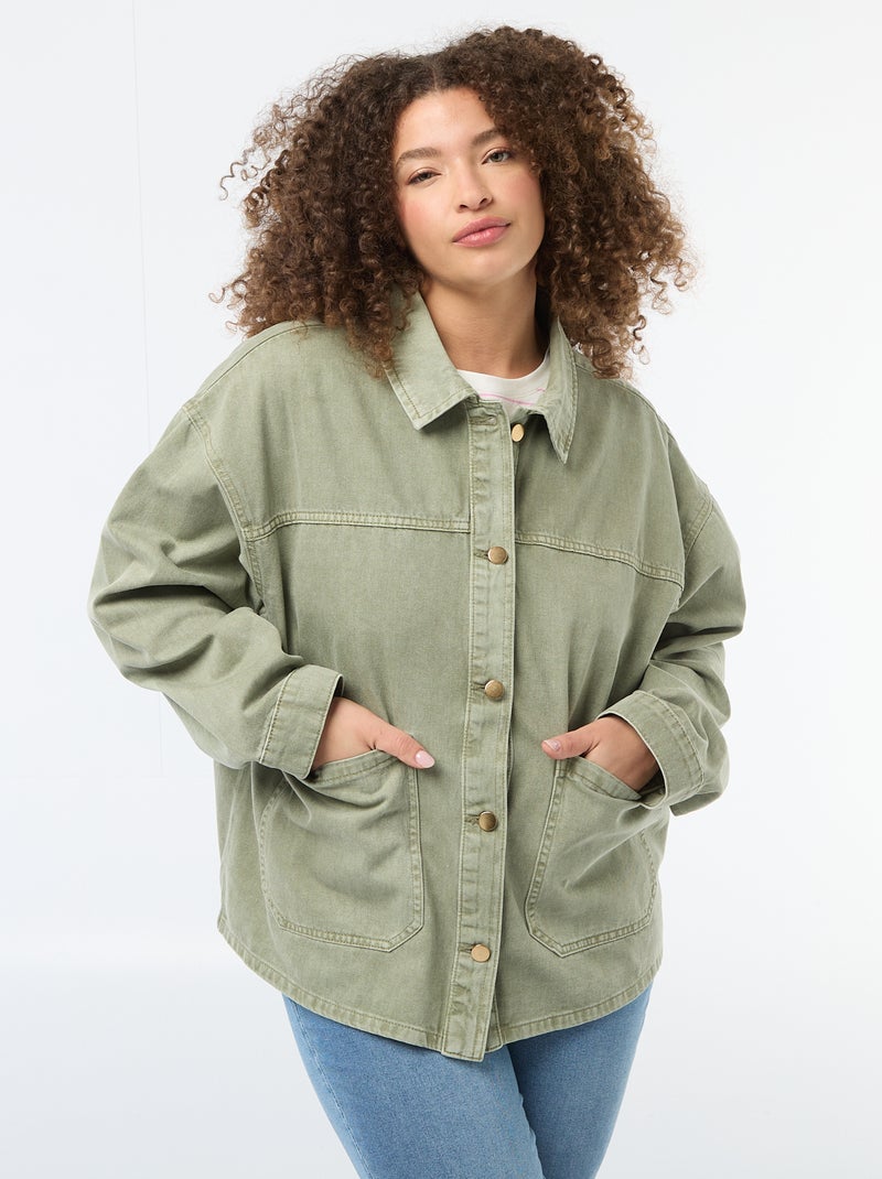 Twill overshirt met 2 opgestikte zakken Kaki - Kiabi