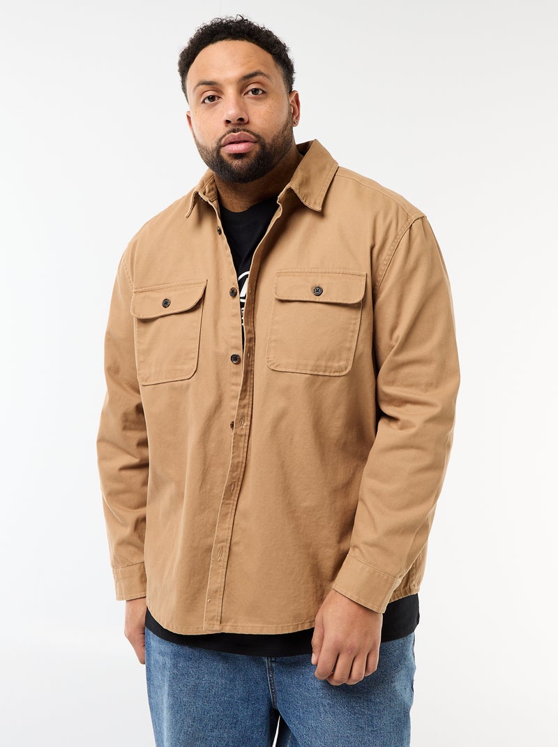 Twill overshirt met borstzakken met klep Biege - Kiabi