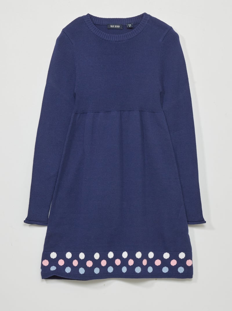 Uitlopende trui-jurk met stippen BLAUW - Kiabi