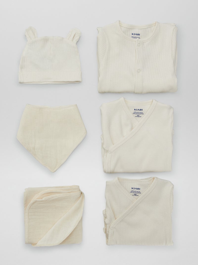 Uniseks geboortebox 'New born in the family' - 6 stuks BIEGE - Kiabi