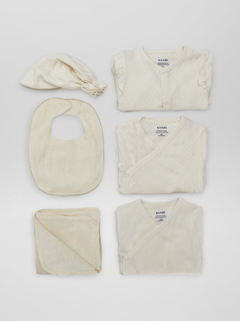 Uniseks geboortebox 'New born in the family' - 6 stuks BIEGE - Kiabi