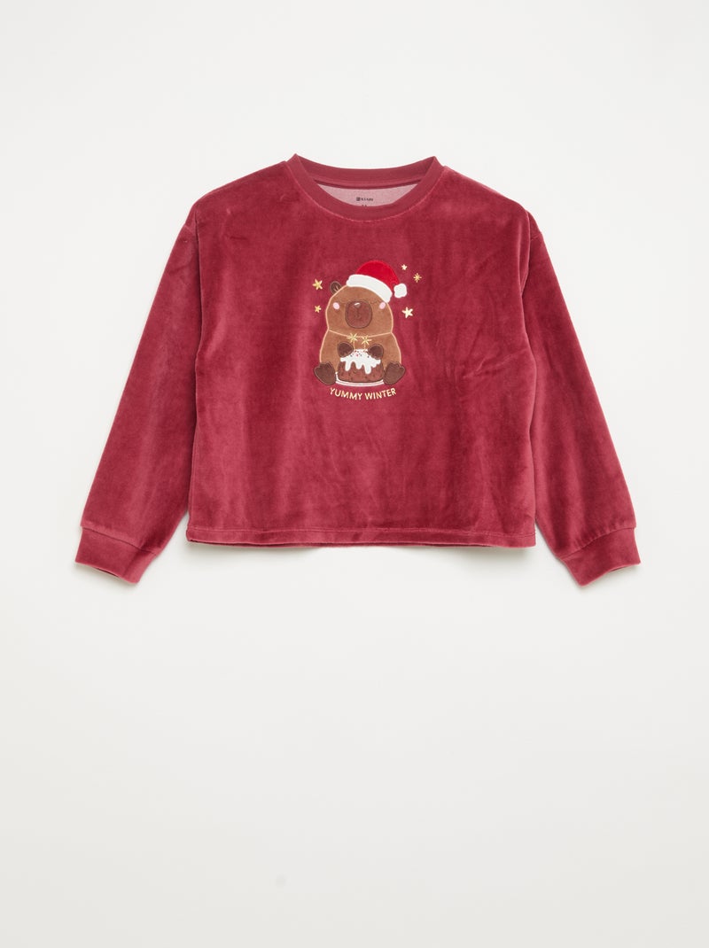 Velouren 2-delige pyjamaset + slaapmasker Rood - Kiabi