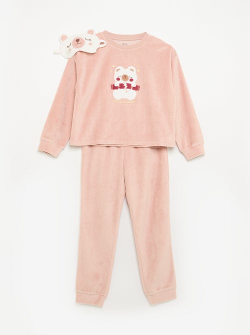 Velouren 2-delige pyjamaset + slaapmasker - Kiabi Velouren 2-delige pyjamaset + slaapmasker - Kiabi