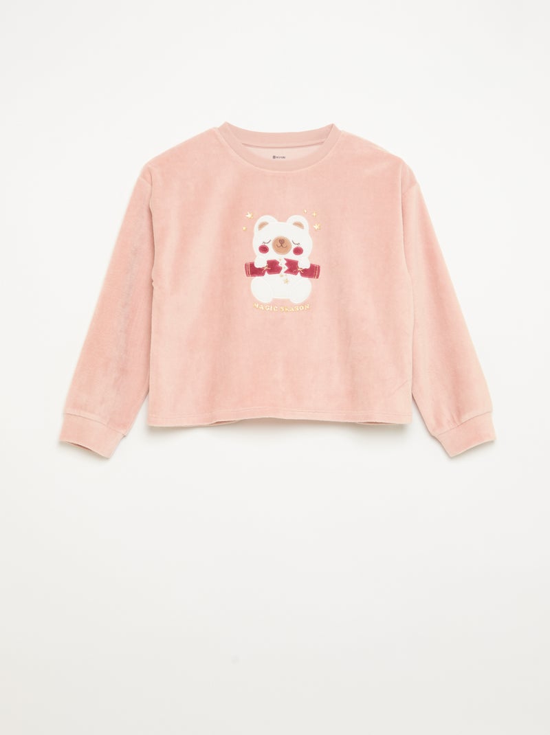 Velouren 2-delige pyjamaset + slaapmasker Rose - Kiabi